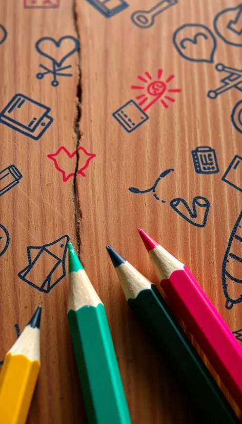 wooden school desktop doodles