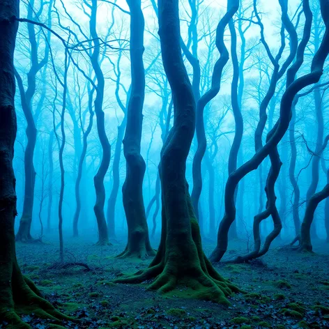 blue surreal park forest