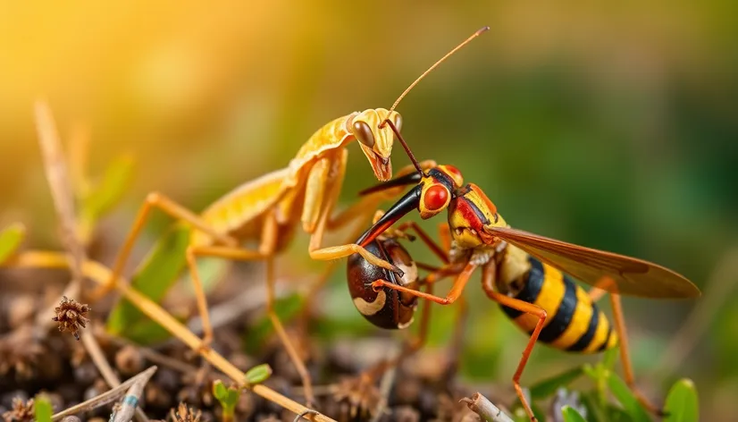 hornet eating praying mantis