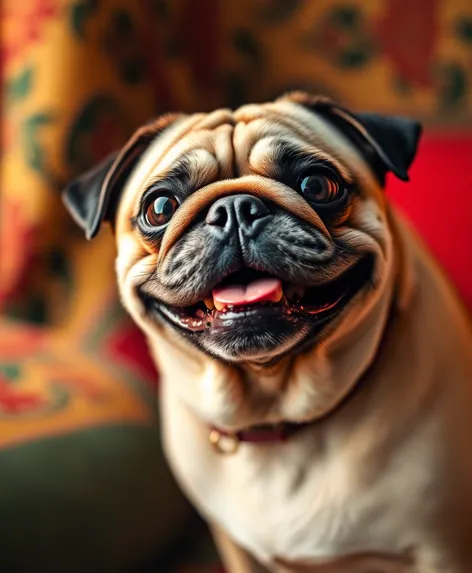 smiling pug dog