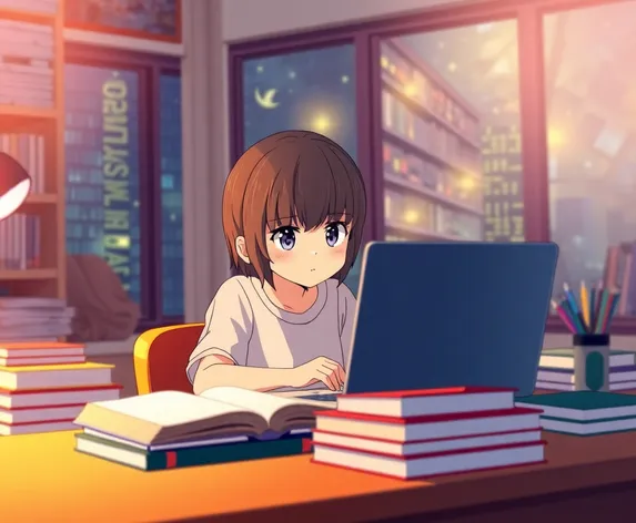 cute anime wallscreen studying