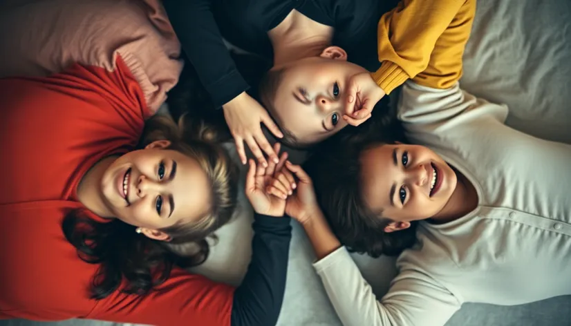 portrait family lying down