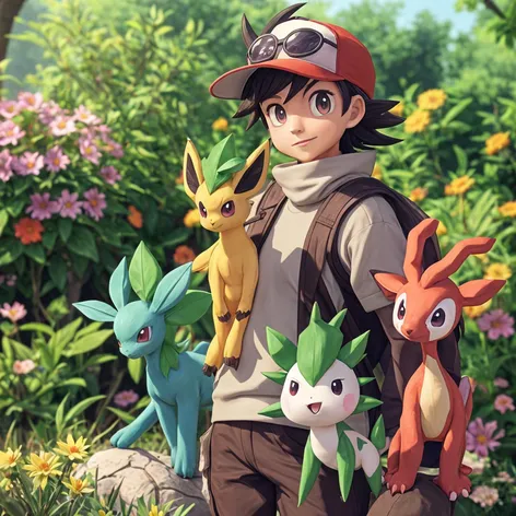 Pokemon trainer with Bayleef,