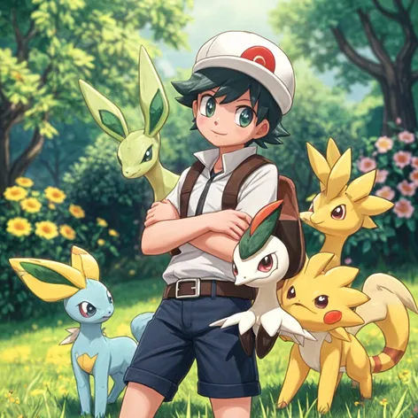 Pokemon trainer with Bayleef,