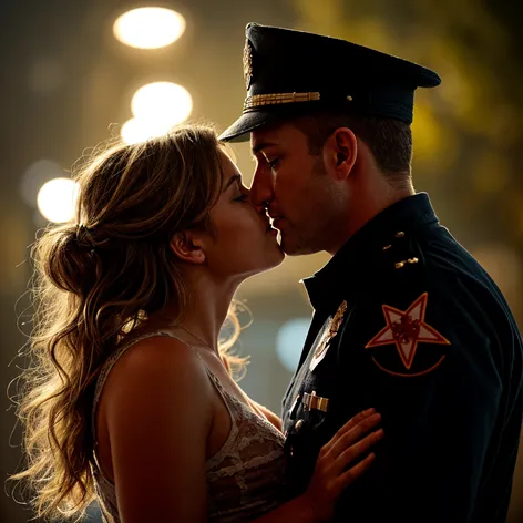 lady cop kissing male