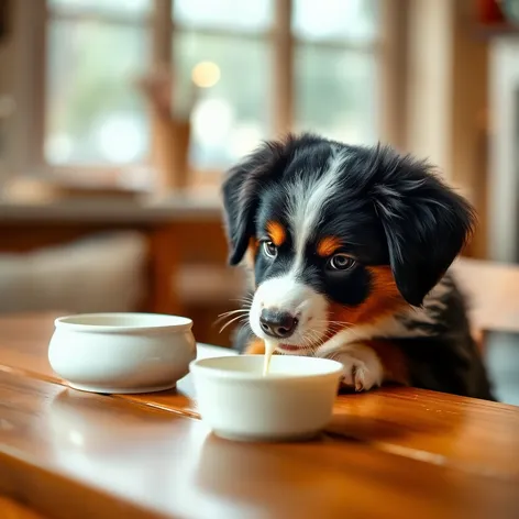 mountain bernese puppy drinking