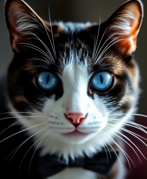 tuxedo cat with blue