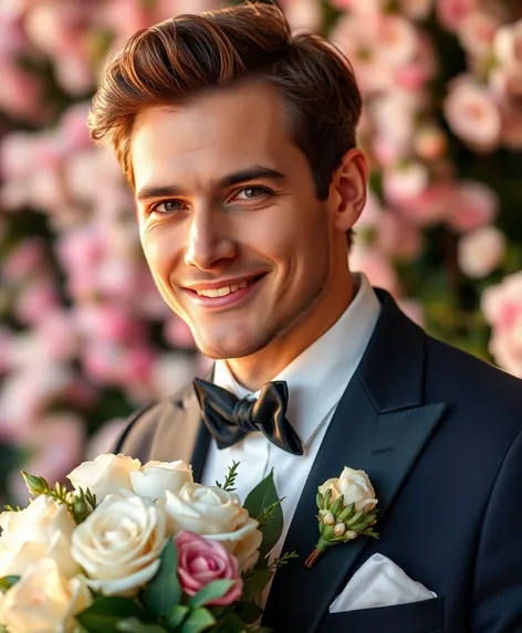 man with bouquet