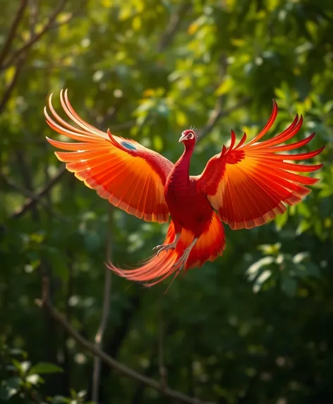 red flying peacock