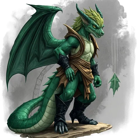 Anthro green male dragon