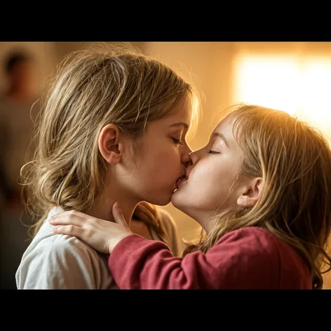 Two young girls kissing