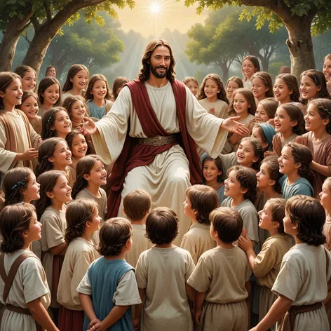 jesus surrounded with kids