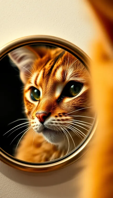 cat looks in mirror