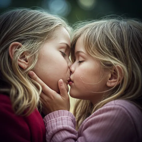 two young girls kiss