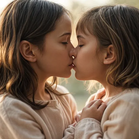 two young girls kiss