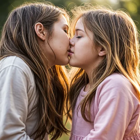 two young girls kiss