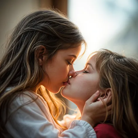 two young girls kiss