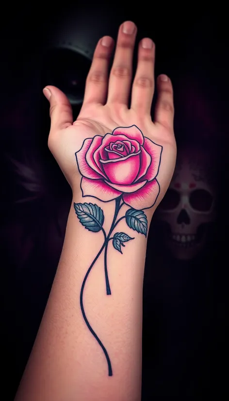 rose tattoo on hand