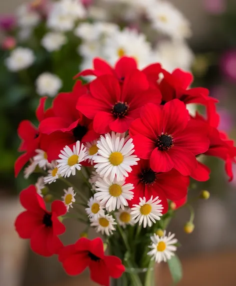 red flowers and white