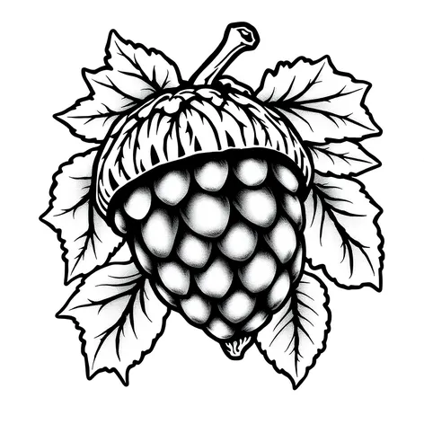 blackwork traditional acorn tattoo