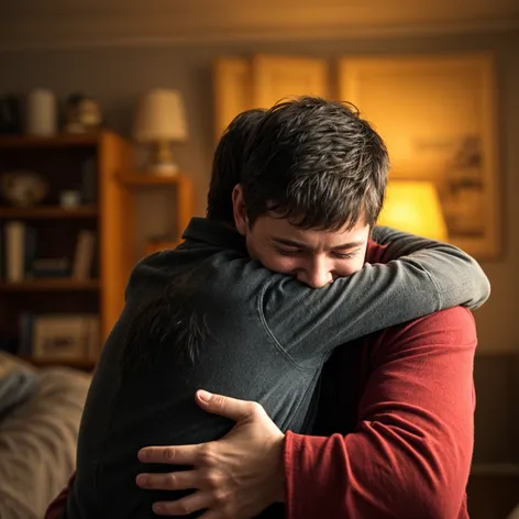 father and son hug