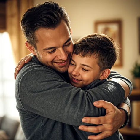 father and son hug