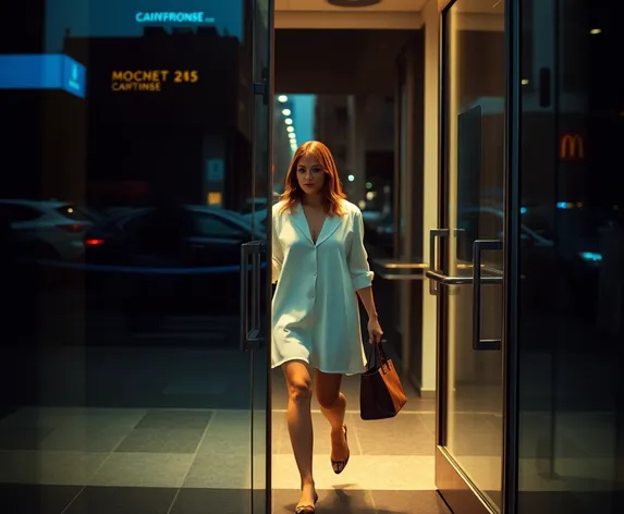 lady walking through glass