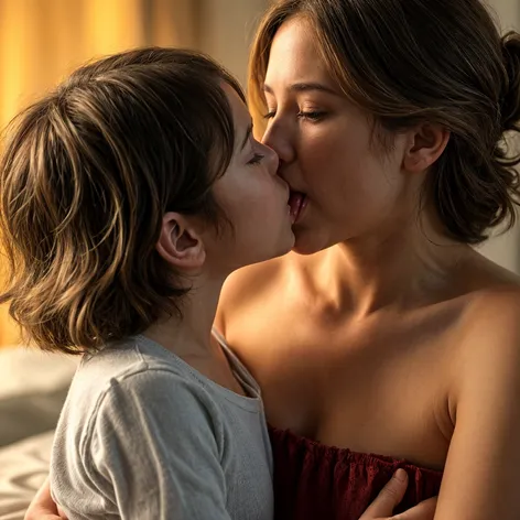 mom and daughter kiss