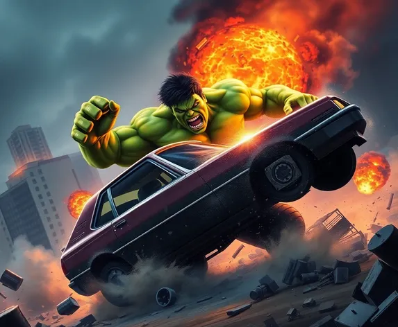 hulk smashing a car