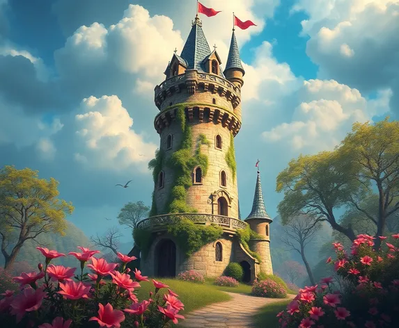 fantasy spring tower with