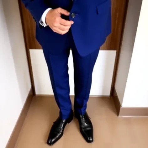 blue suit black shoes