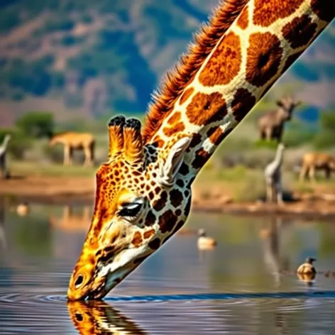 giraffe drinking water