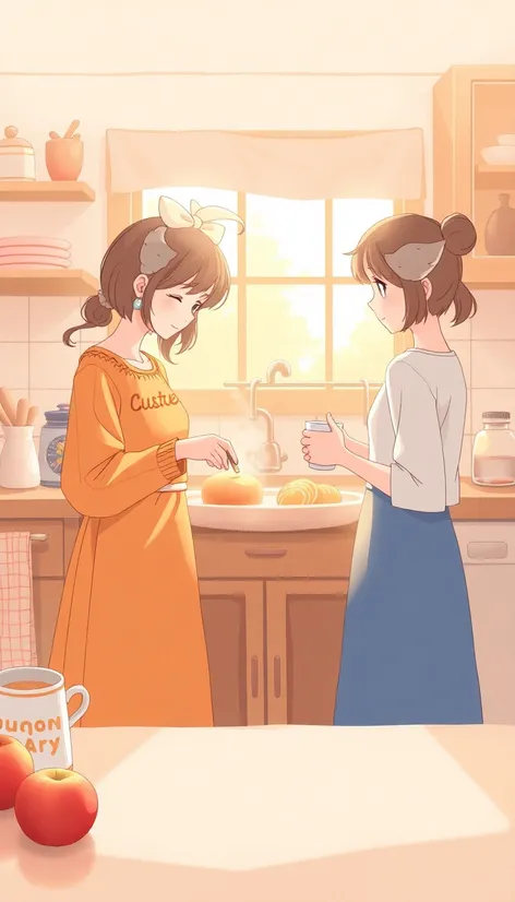 two sisters preparing breakfast