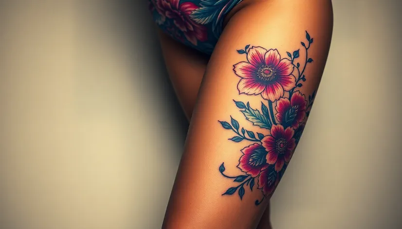 flower thigh tattoo