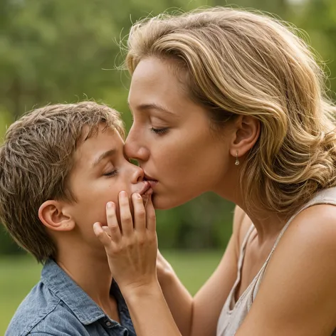 mom and son kissing