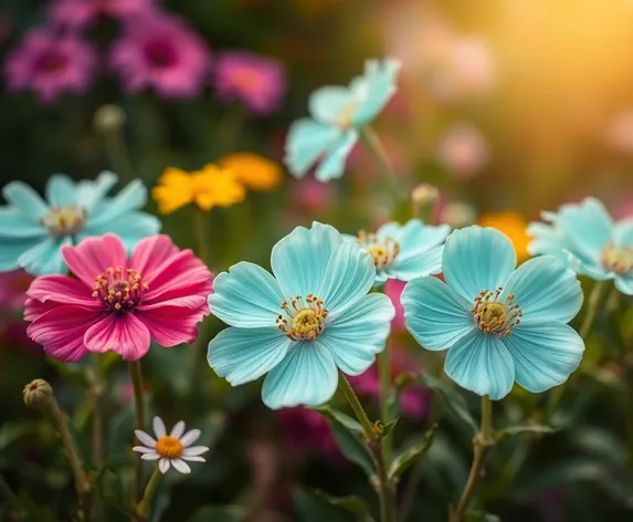 teal colored flowers