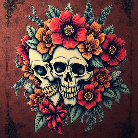 flower tattoos with skulls