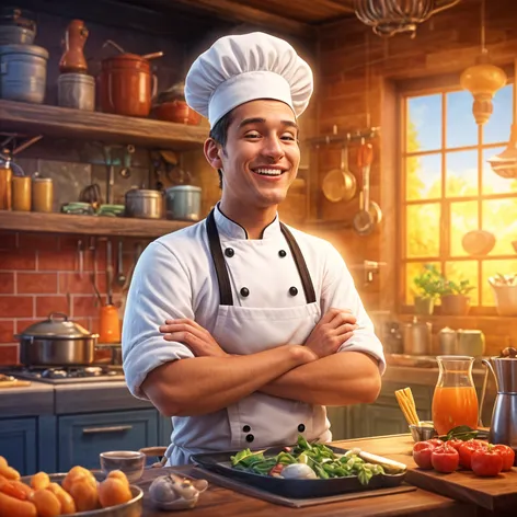 Cartoon chef smiling,medium built