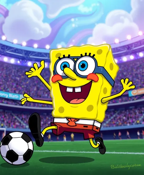 spongebob squarepants playing soccer