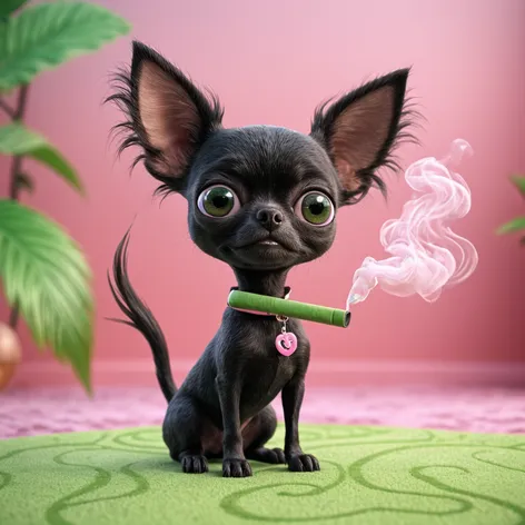 Black Chihuahua smoking bong