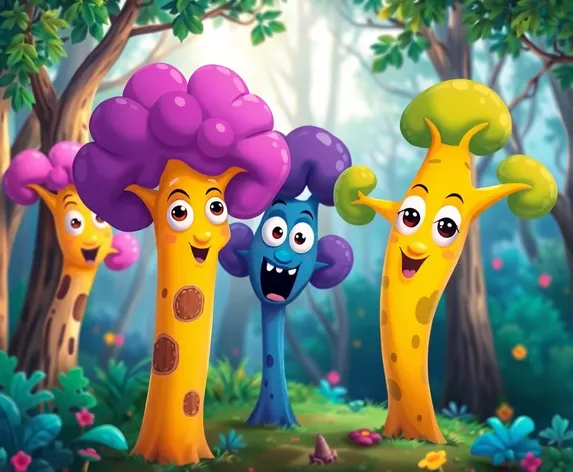 cartoon trees with faces