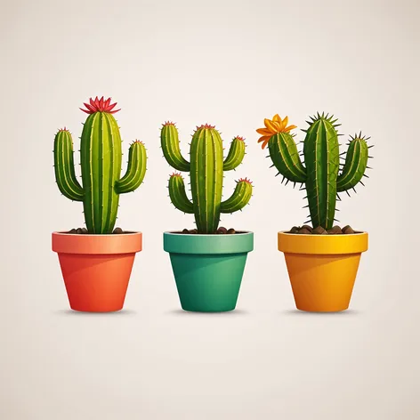 three colorful cactus pot