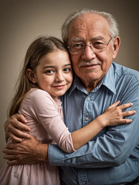 Grandfather and granddaughter hugging