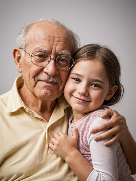 Grandfather and granddaughter hugging