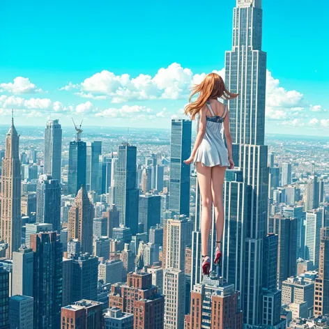 Giantess anime woman, towering