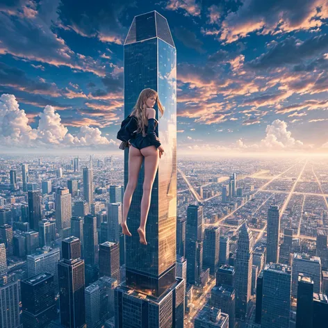 Giantess anime woman, towering