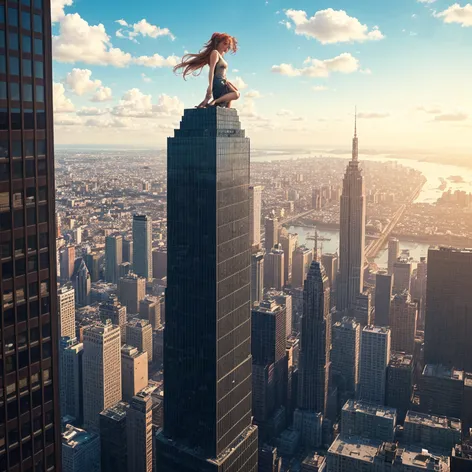 Giantess anime woman, towering