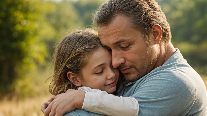 Hugging, father, daughter