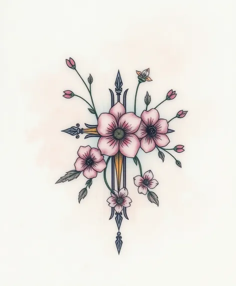 cross tattoo with flowers