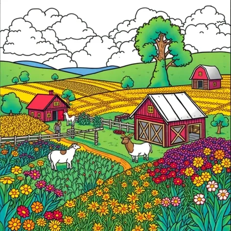 reading coloring page farming